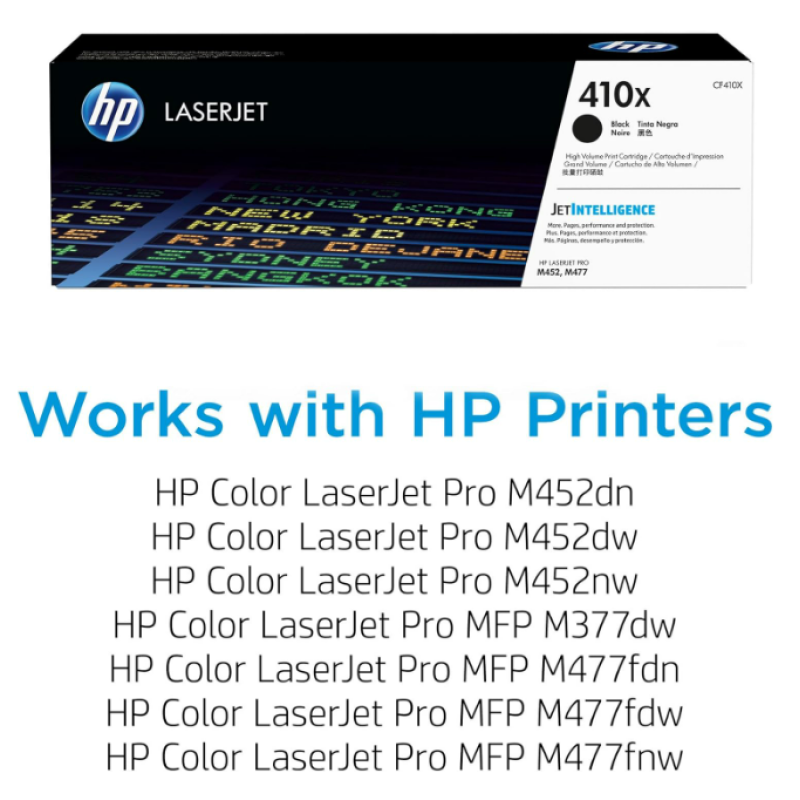 HP 410X Black High-yield Toner Cartridge | Works with HP Color LaserJet Pro M452 Series, HP Color LaserJet Pro MFP M377, M477 Series | CF410X
