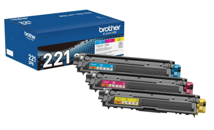 Brother Genuine Standard-Yield Toner Cartridge Three Pack TN221 3PK -Includes one Cartridge Each of Cyan, Magenta & Yellow Toner, Standard Yield (TN2213PK), Cyan, Magenta, Yellow