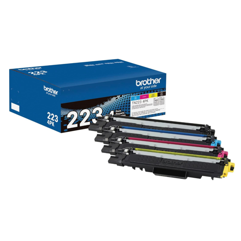 Brother Genuine Standard-Yield Toner Cartridge Four Pack TN223 4PK - includes one cartridge each of Black, Cyan, Magenta & Yellow Toner, Standard Yield, Model: TN2234PK