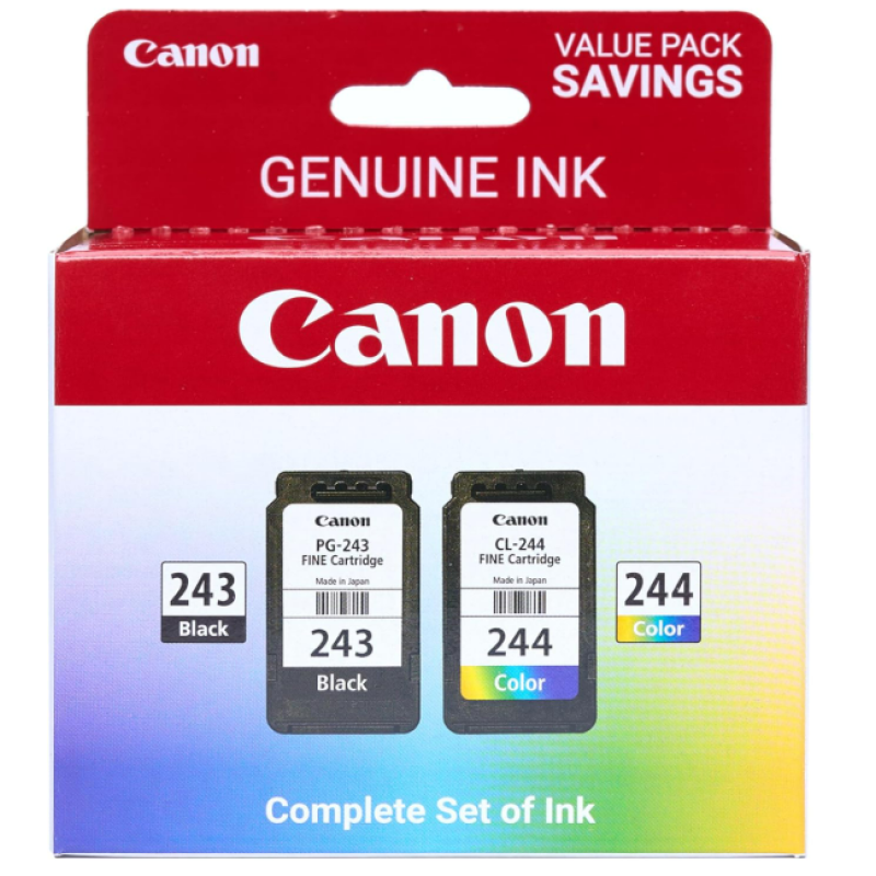 Canon PG-243 / CL-244 Genuine Ink Value Pack (2 Cartridges), Compatible with iP2820, MX492, MG2420/2520/2920/2922/2924/3020/2522/2525, TS3120/302/302a/202/4520/3320