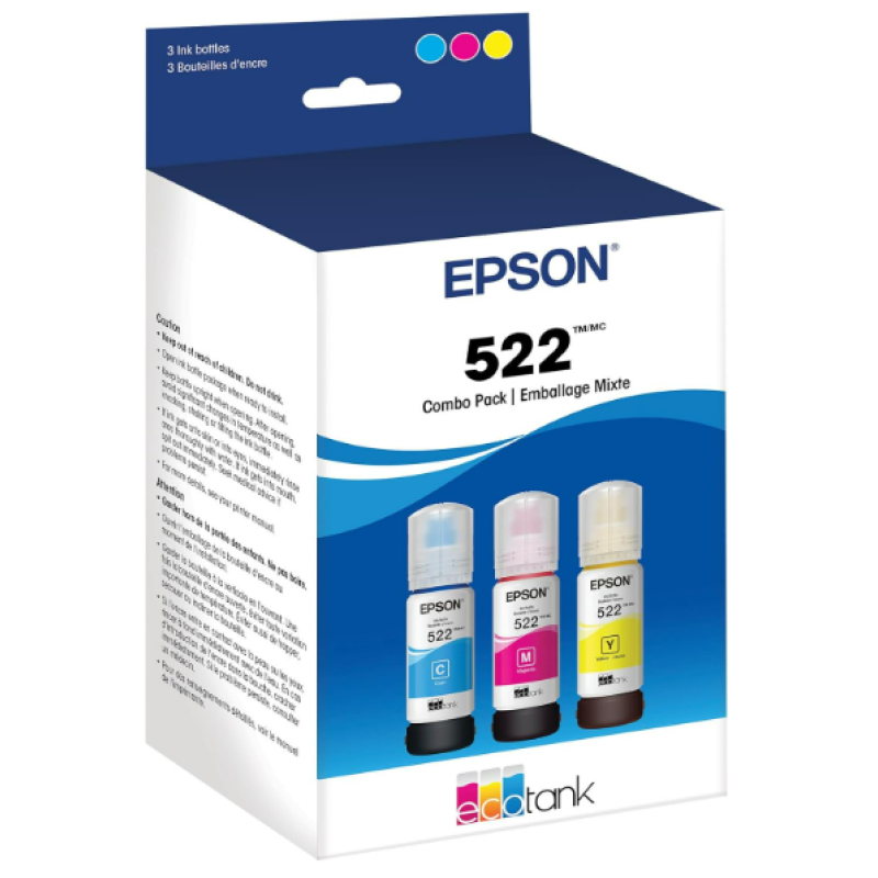 EPSON 522 EcoTank Ink Ultra-high Capacity Bottle Color Combo Pack (T522520-S) Works with EcoTank ET-2720, ET-2800, ET-2803, ET-2840, ET-4700, ET-4800, ET-4810
