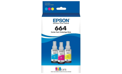 EPSON 664 EcoTank Ink Ultra-high Capacity Bottle Three Color CMY Combo Pack (T664520-S) Works with EcoTank ET-2500, ET-2550, ET-4500, ET-4550, ET-2600, ET-2650, ET-3600, ET-16500