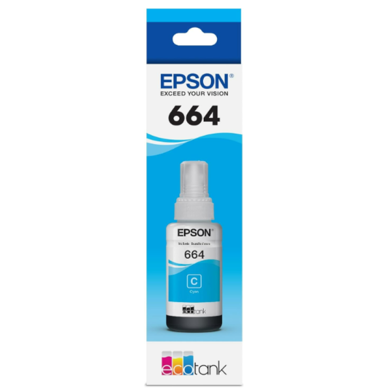 Epson 664 EcoTank Ink Ultra-high Capacity Bottle Cyan (T664220-S) Works with EcoTank ET-2500, ET-2550, ET-4500, ET-4550, ET-2600, ET-2650, ET-3600, ET-16500