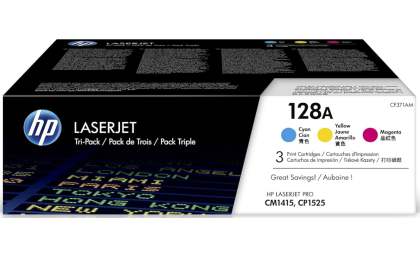 HP 128A Cyan, Magenta, Yellow Toner Cartridges (3-pack) | Works with HP LaserJet Pro CM1415 Color, CP1525 Color Series | CF371AM