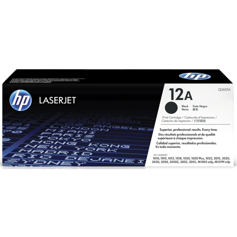 HP 12A Black Toner Cartridge | Works with HP LaserJet 1010, 1020, 3015, 3020, 3030, 3050 Series; HP LaserJet MFP M1005, M1319 Series | Q2612A