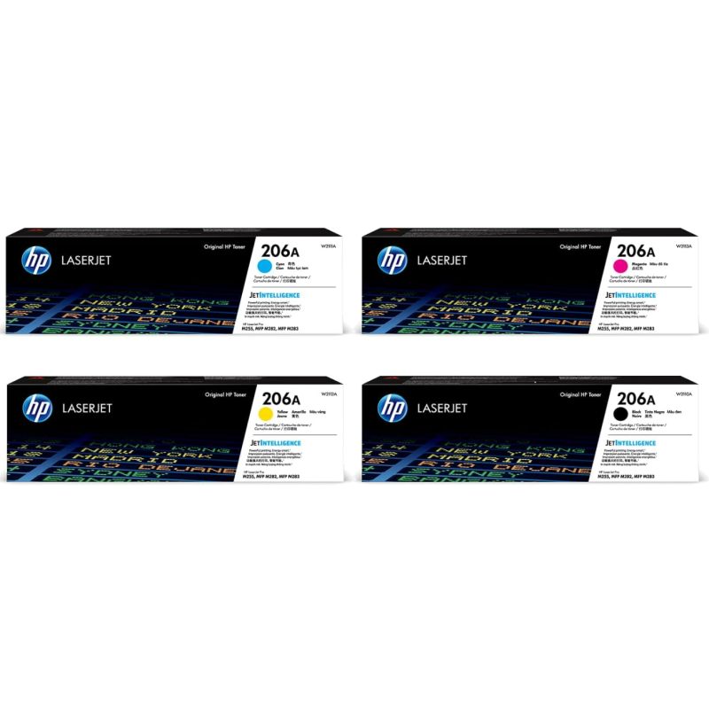 HP 206A Black and 206A Cyan, Yellow and Magenta Toner Cartridge Bundle (4 Pack)| Works Color Laserjet Pro M255, Color Laserjet Pro MFP M282, M283 Series