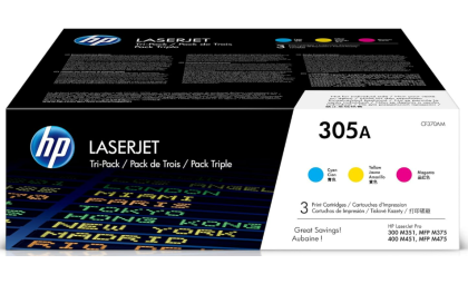 HP 305A Cyan, Magenta, Yellow Toner Cartridges for Printers (3-Pack) | Works with Series: LaserJet Pro 300 M351, 300 MFP M375, 400 M451, 400 MFP M475 | CF370AM